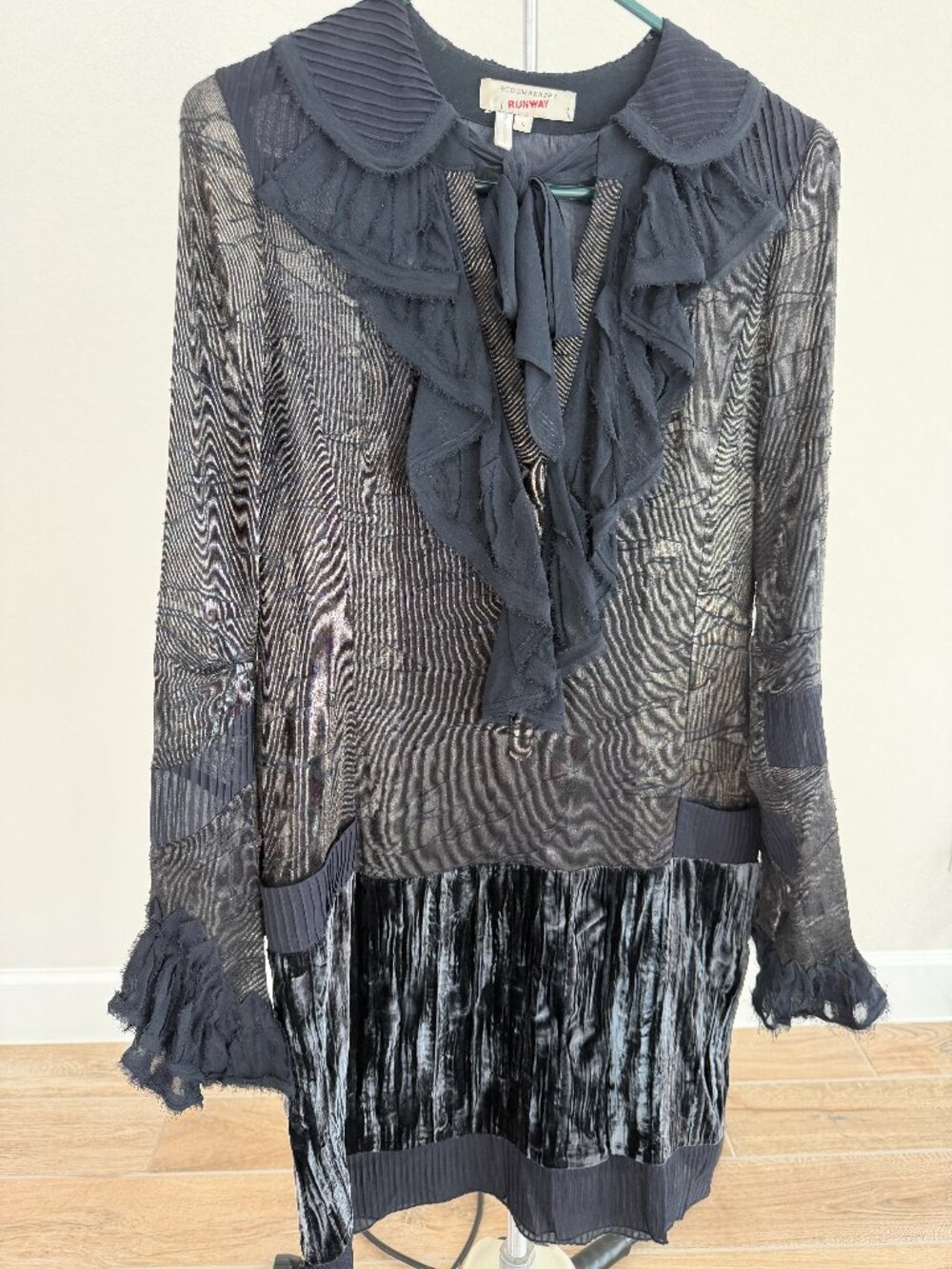 BCBGMAXAZRIA Runway Velvet Trim Tunic Dress Size Small